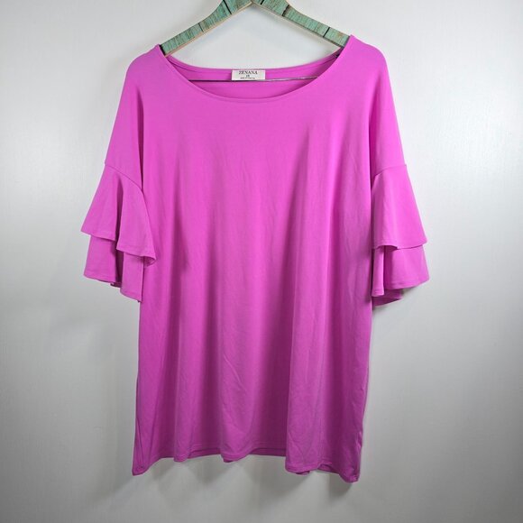 Zenana, Springy, Double Ruffle Layered Slv, Fuchsia, Top, Boutique, Sz 1X, NWOT - Picture 1 of 7